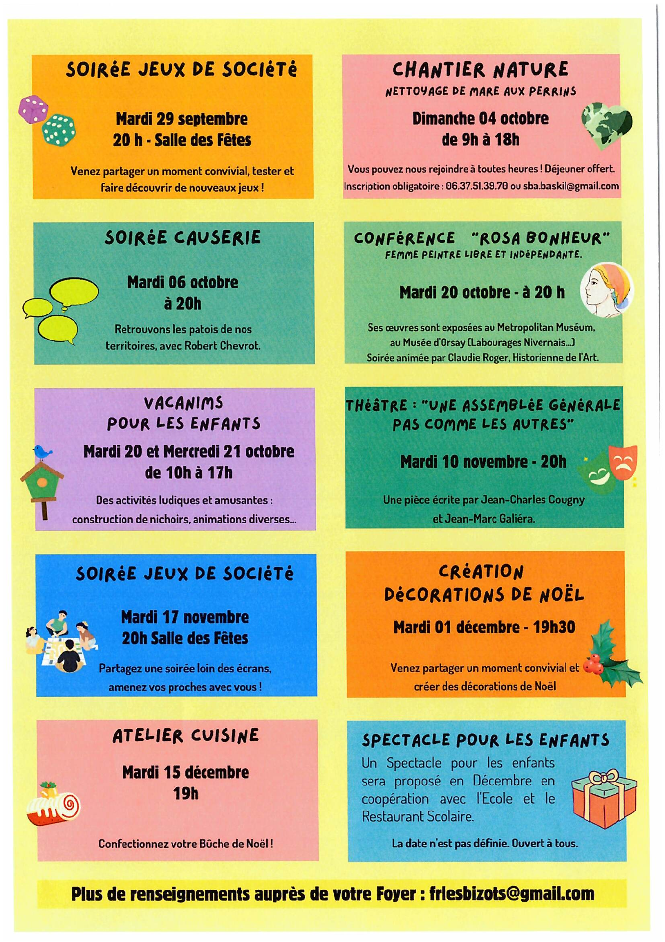 Programme du Foyer Rural pour cette fin d'année